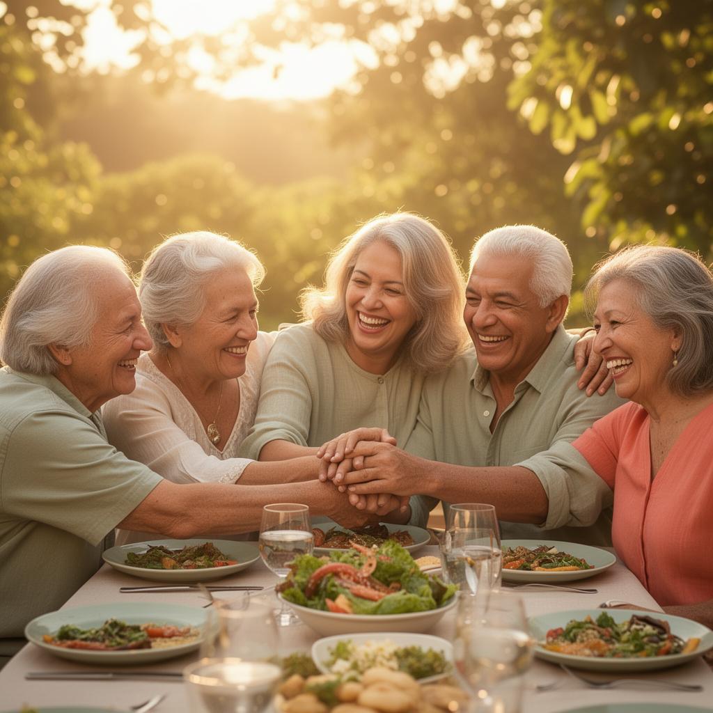 Família reunida sorrindo
